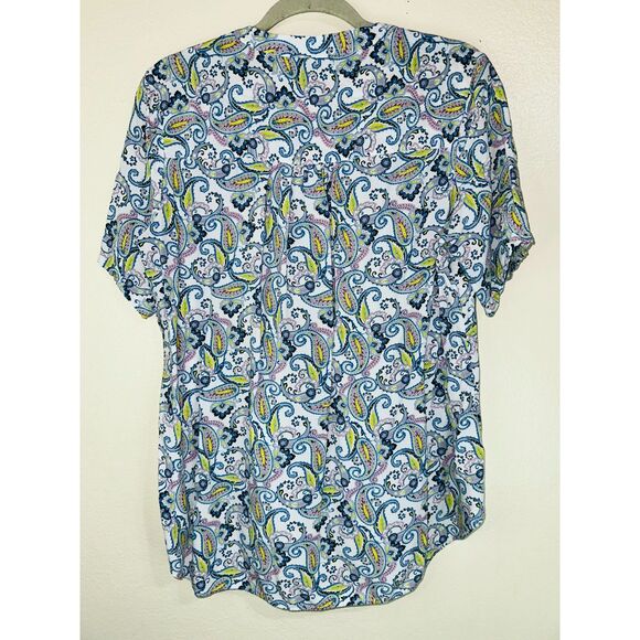 Grace BOHO Women's Soft Paisley Top Size L Short Sleeve Stretchy Classic - Picture 3 of 3